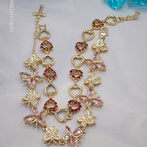 Beautiful bracelets set butterflies also hearts Gold-plated 18k
